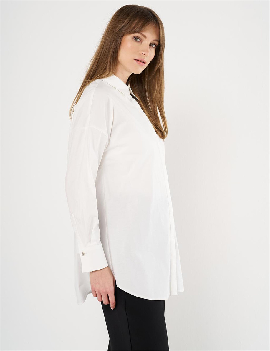 Fırfırlı Poplin Tunik Ekru