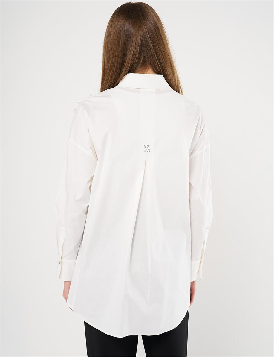 Fırfırlı Poplin Tunik Ekru