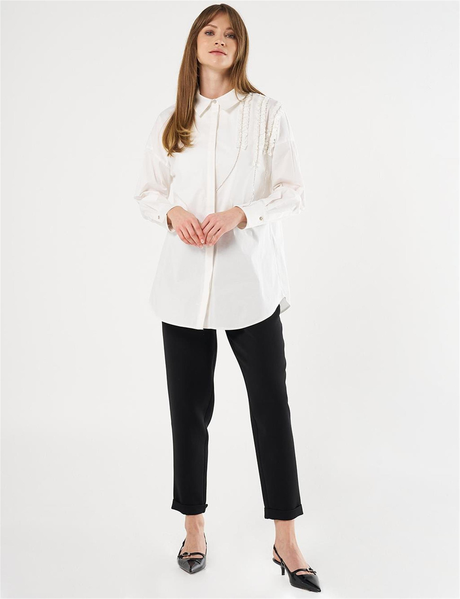 Fırfırlı Poplin Tunik Ekru