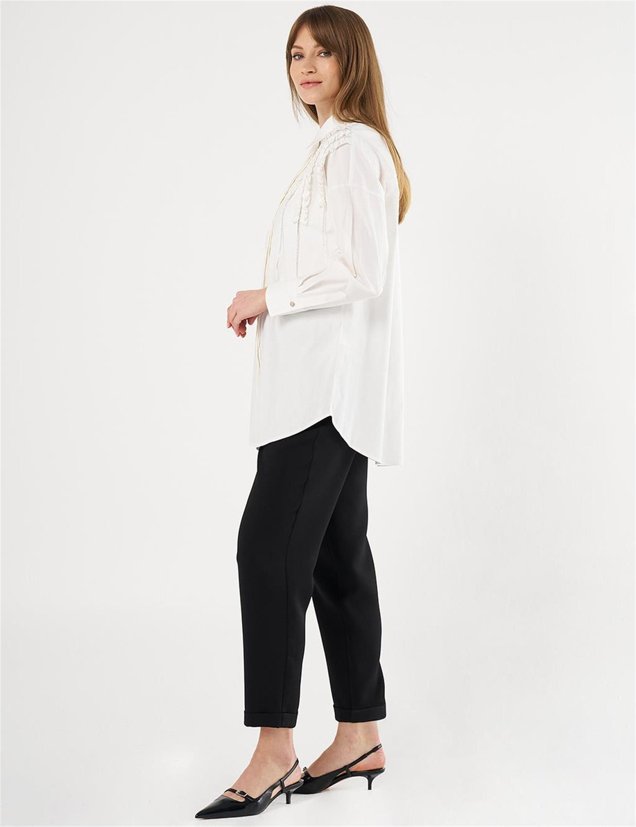 Fırfırlı Poplin Tunik Ekru