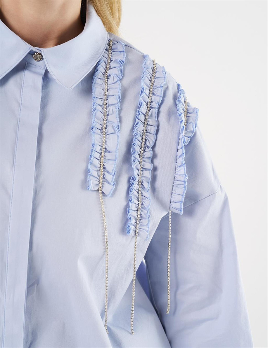 Fırfırlı Poplin Tunik Mavi