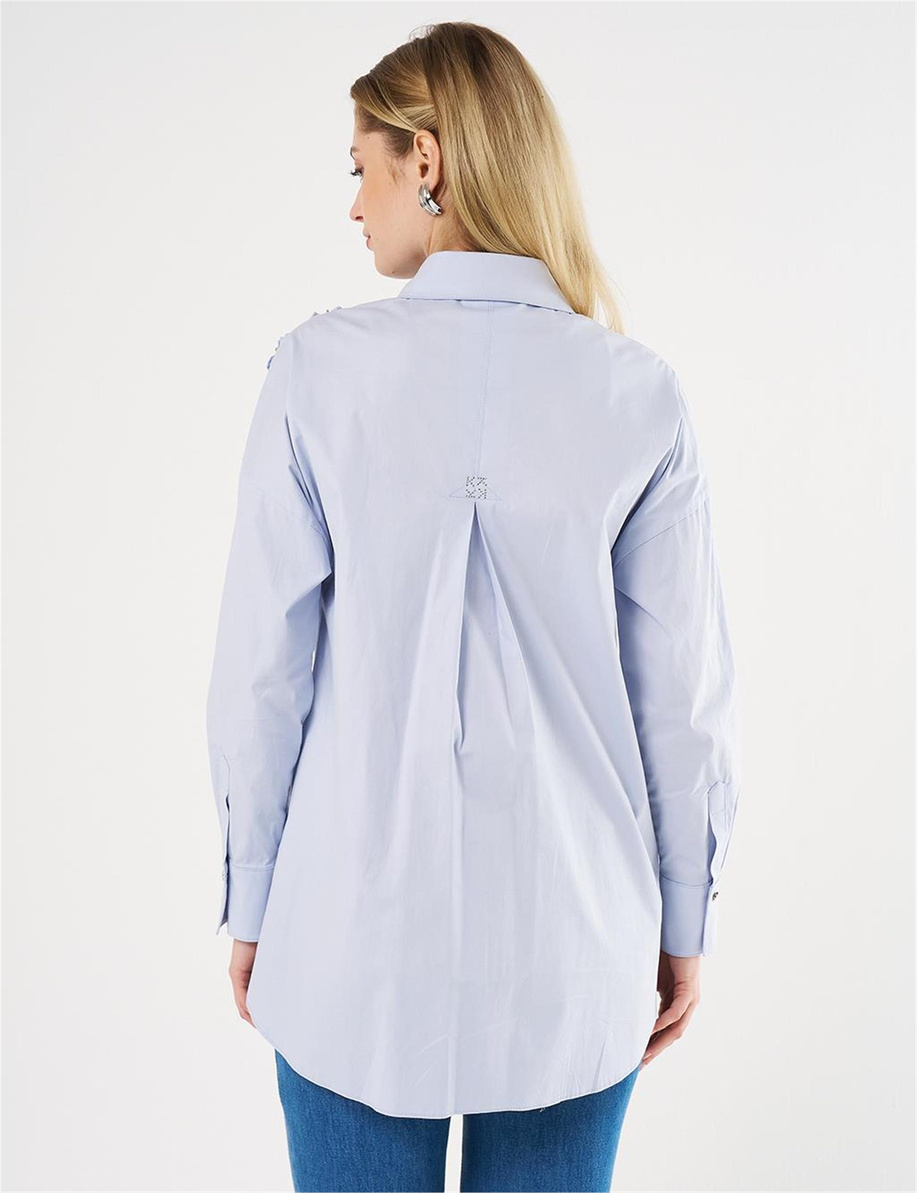 Fırfırlı Poplin Tunik Mavi