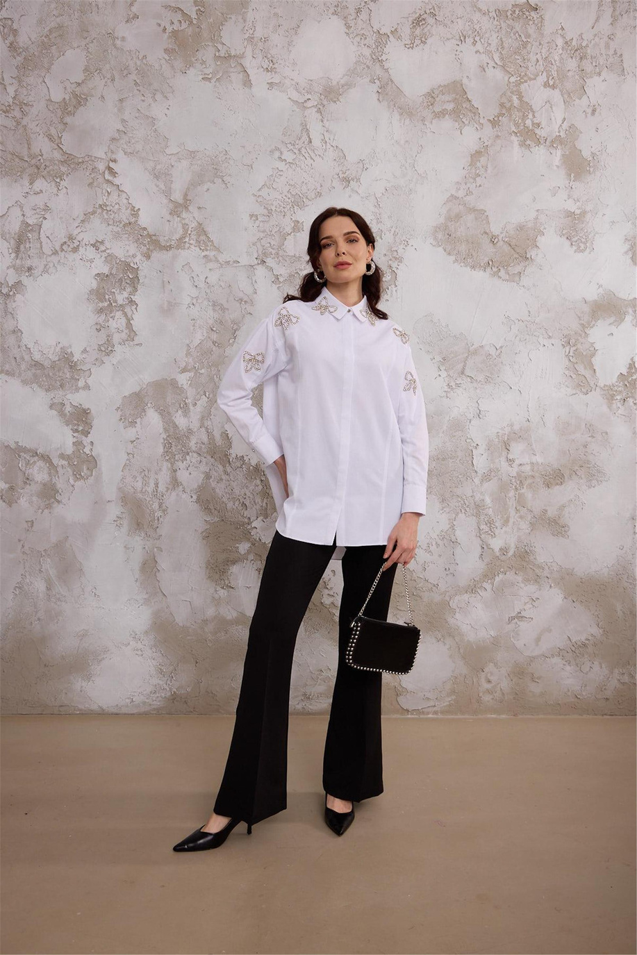 FİYONK TAŞLI PAMUK SATEN GÖMLEK