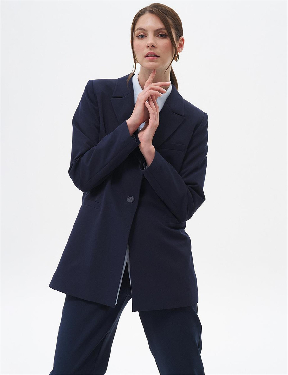 Fleto Cepli Basic Ceket Lacivert