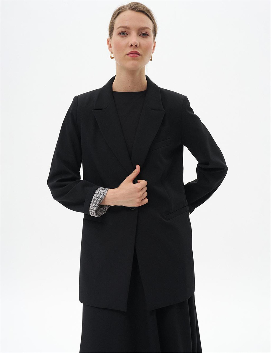 Fleto Cepli Basic Ceket Siyah