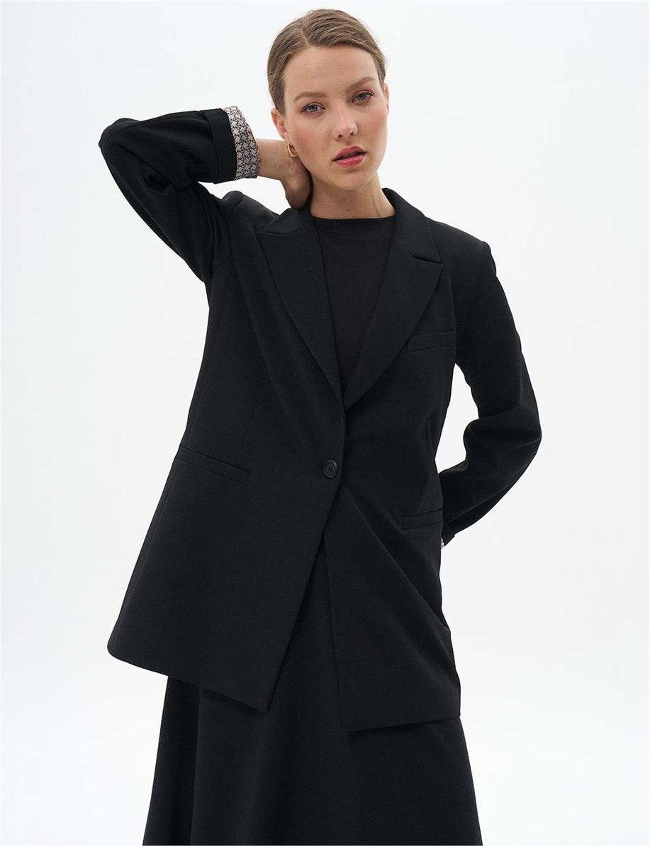 Fleto Cepli Basic Ceket Siyah