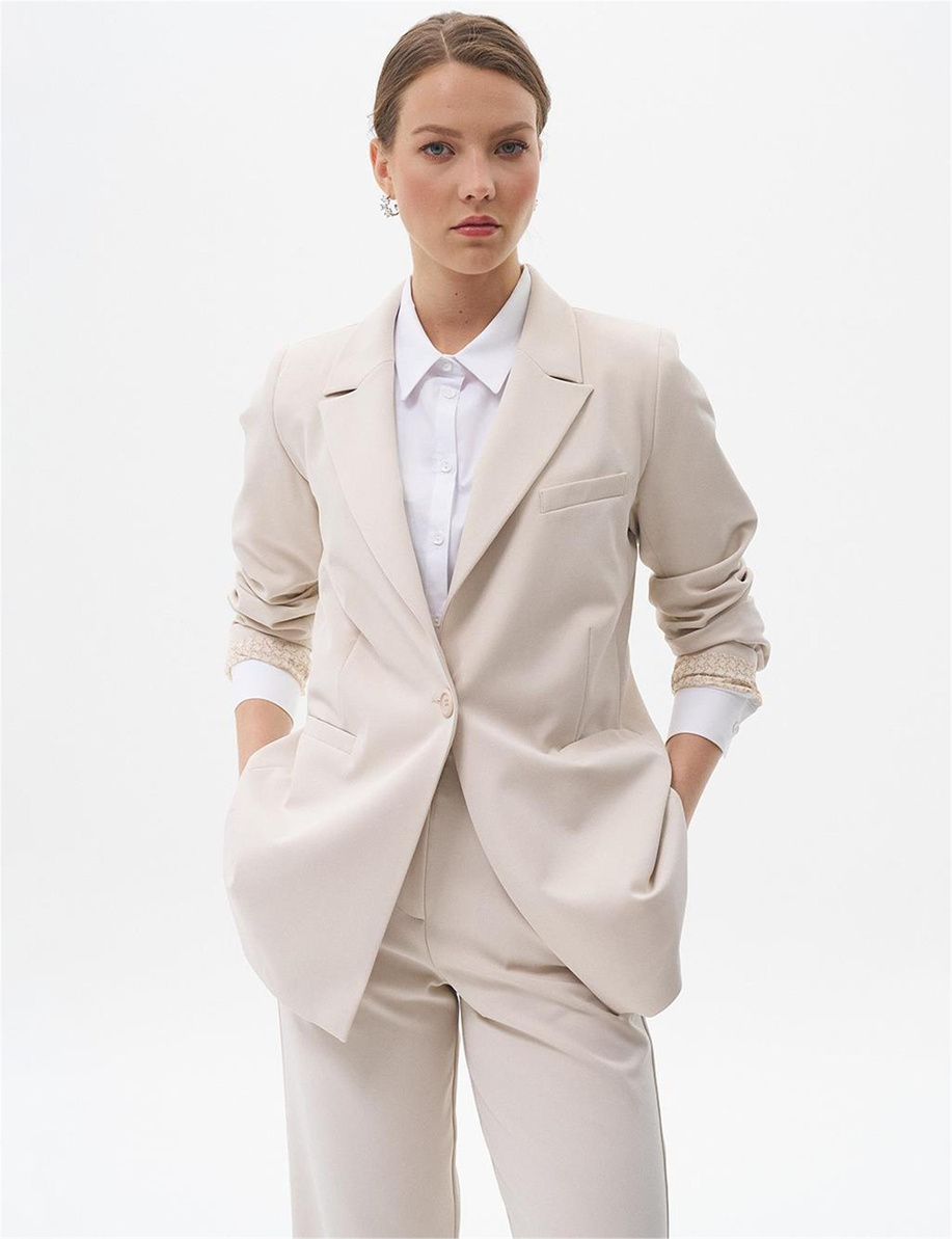 Fleto Cepli Basic Ceket Taş