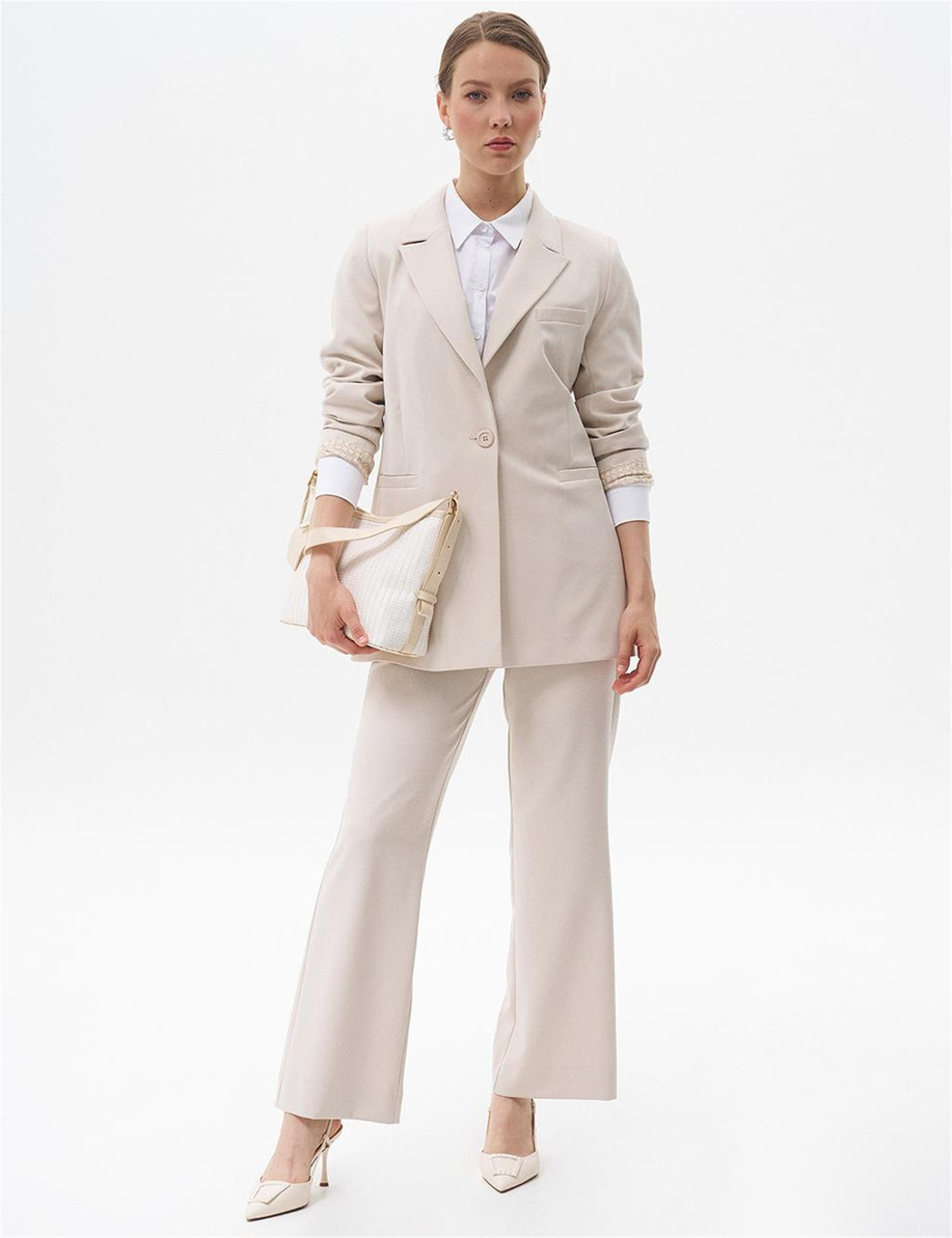 Fleto Cepli Basic Ceket Taş