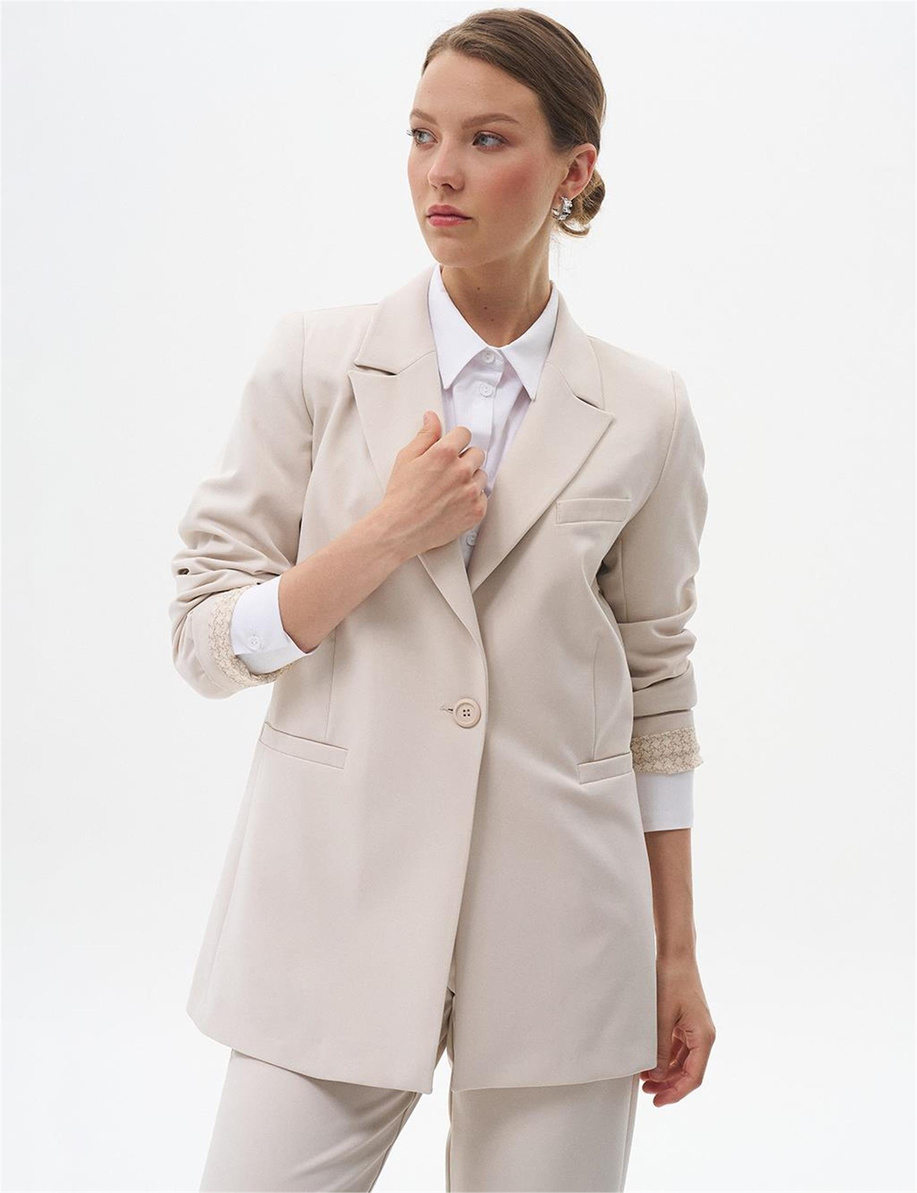 Fleto Cepli Basic Ceket Taş