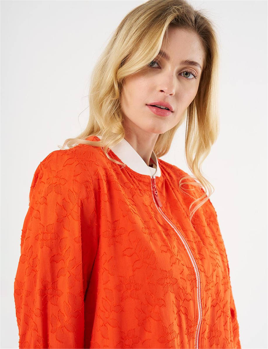 Floral Desenli Pamuklu Ceket Mercan