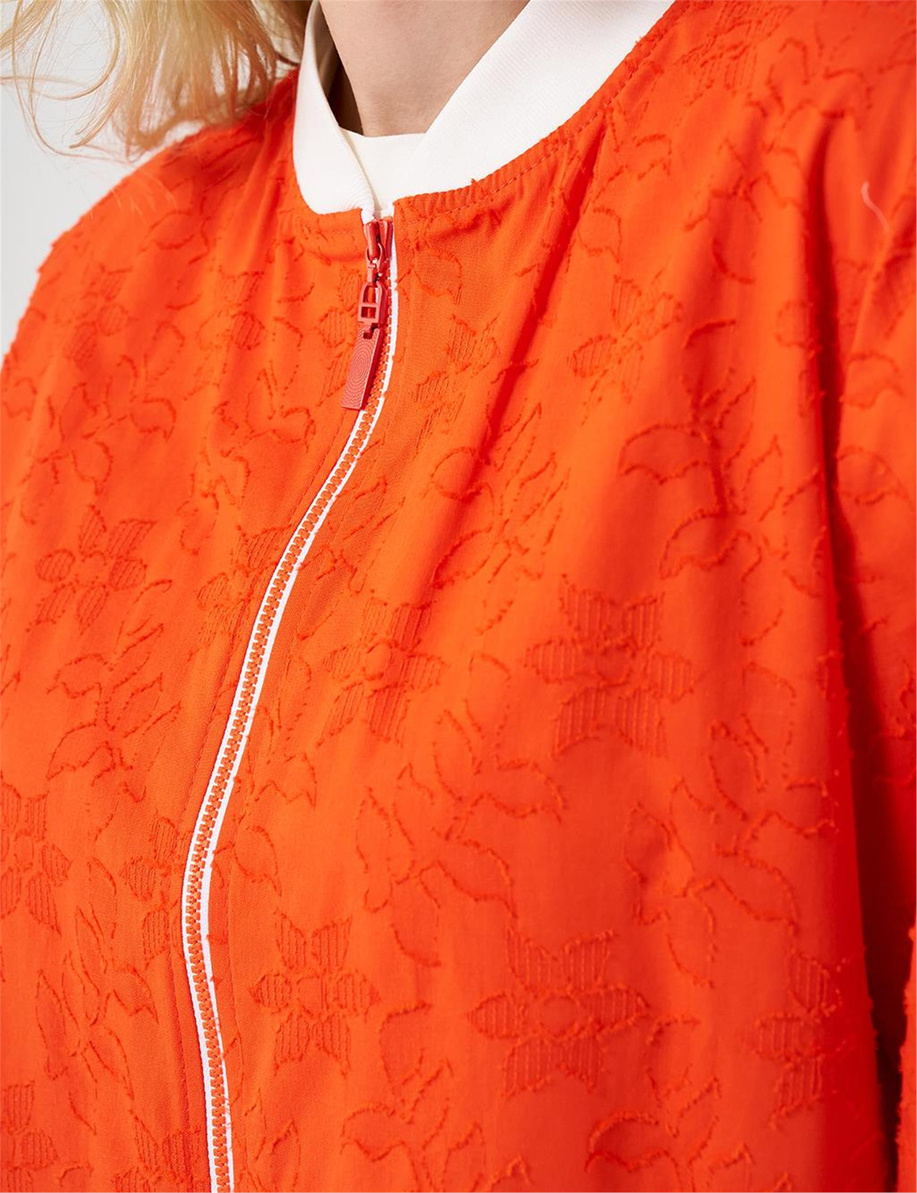 Floral Desenli Pamuklu Ceket Mercan