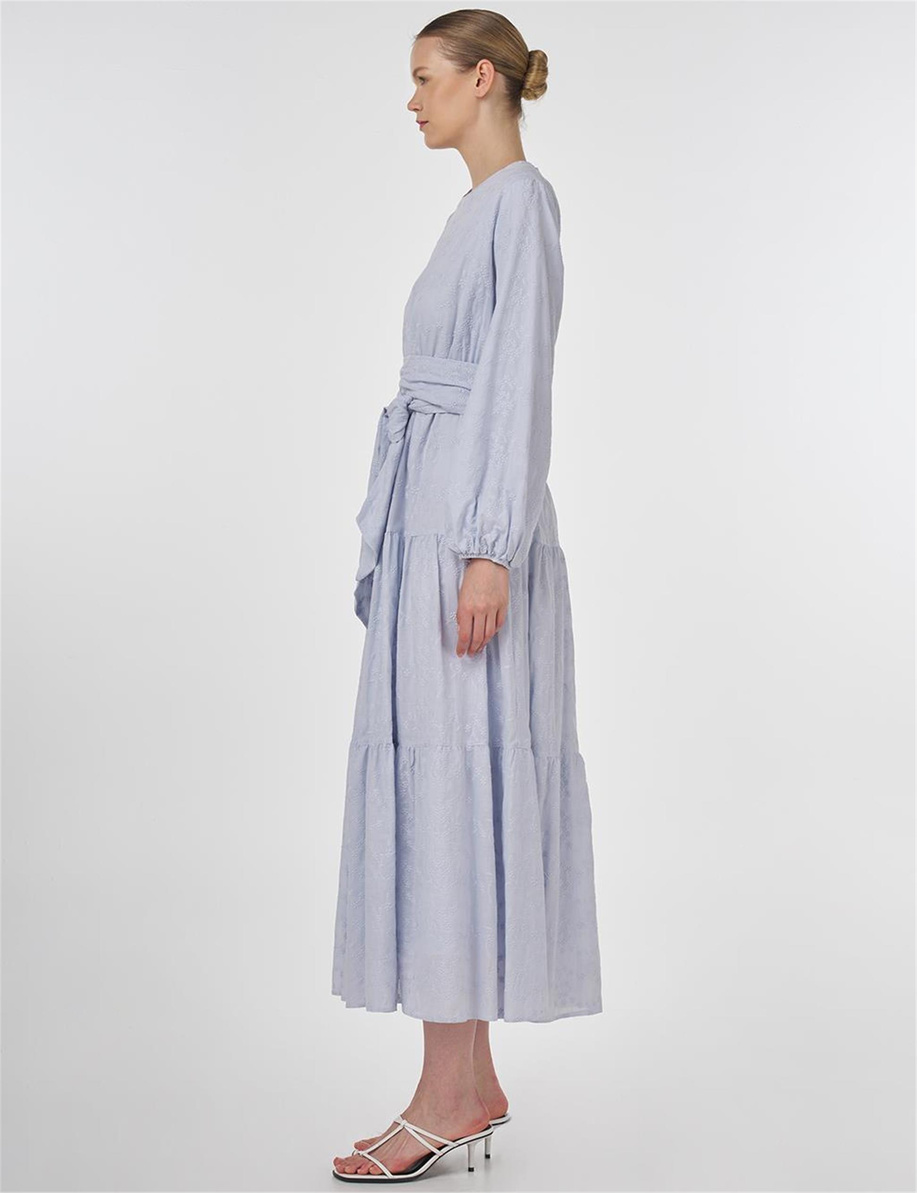 Floral Desenli Pamuklu Elbise Mavi