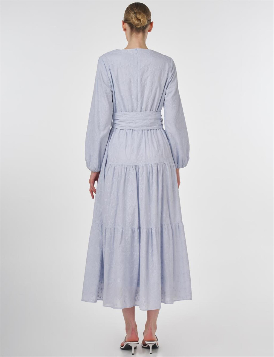 Floral Desenli Pamuklu Elbise Mavi