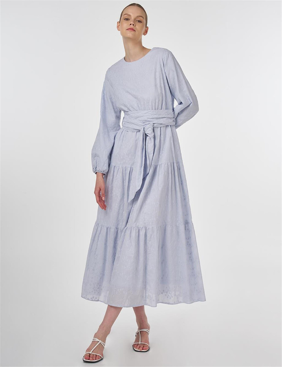 Floral Desenli Pamuklu Elbise Mavi