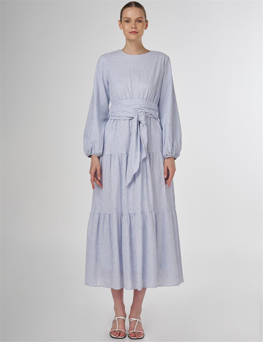 Floral Desenli Pamuklu Elbise Mavi