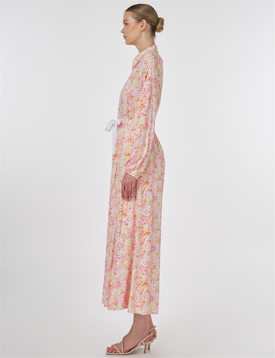 Floral Desenli Viskon Elbise Şeker Pembe