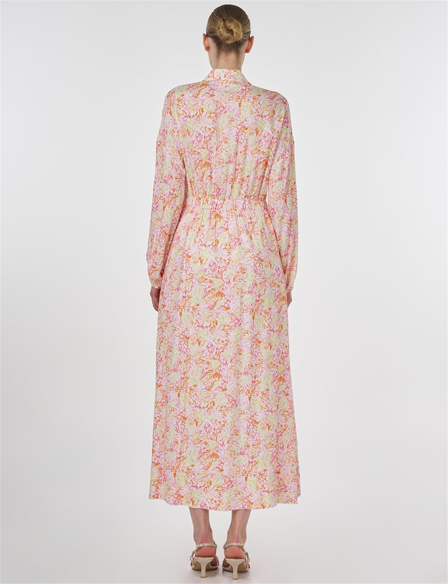 Floral Desenli Viskon Elbise Şeker Pembe