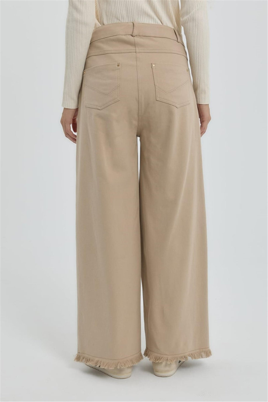 Gabardin Bol Paça Pantolon Bej