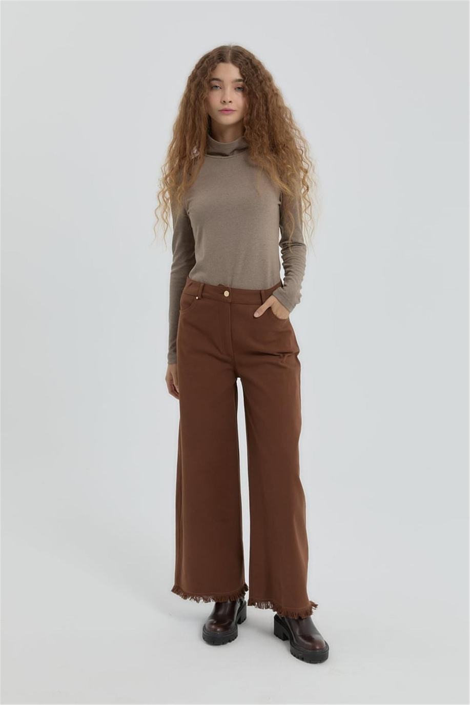 Gabardin Bol Paça Pantolon Kahve