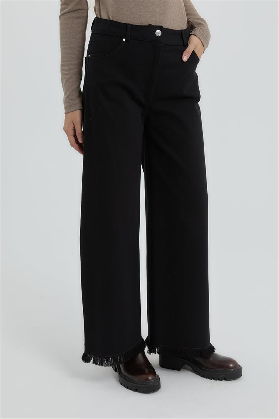 Gabardin Bol Paça Pantolon Siyah