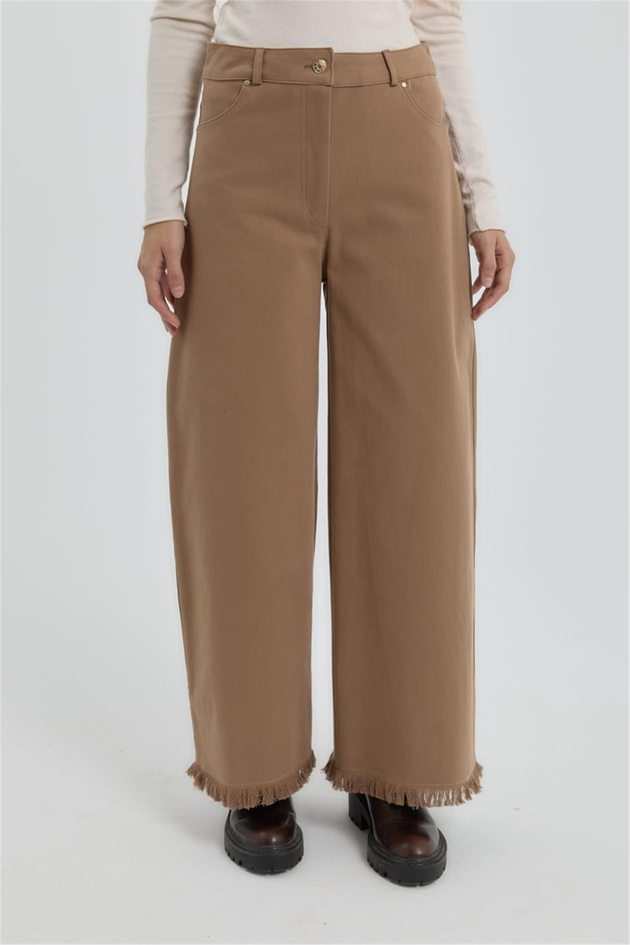 Gabardin Bol Paça Pantolon Vizon