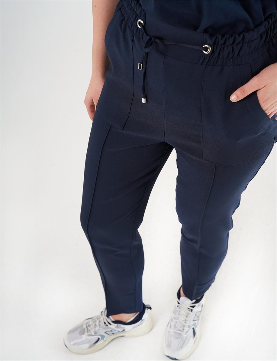 Geniş Cepli Çimalı Pantolon Koyu Lacivert