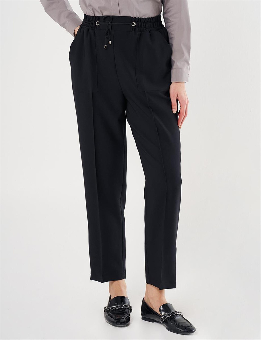 Geniş Cepli Çimalı Pantolon Siyah