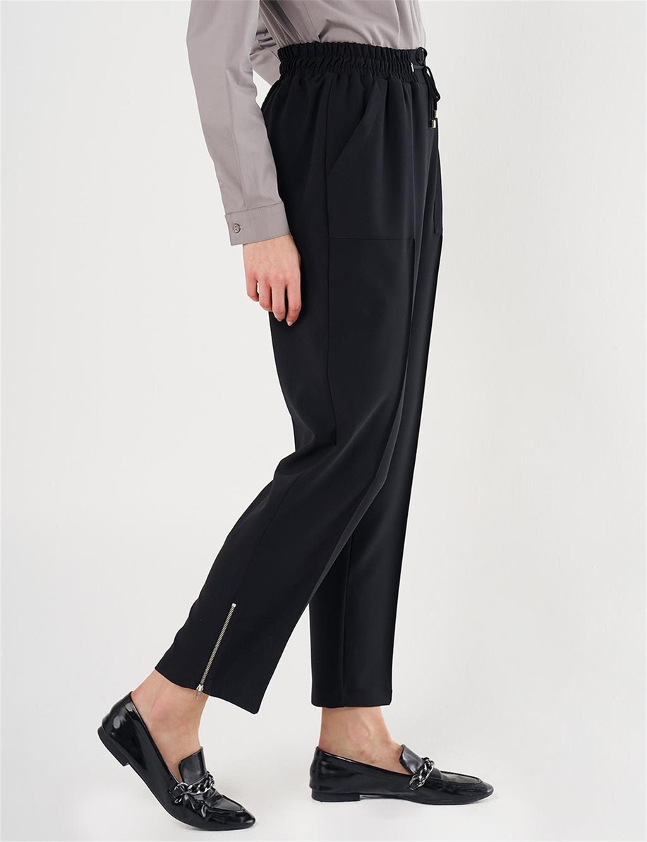 Geniş Cepli Çimalı Pantolon Siyah