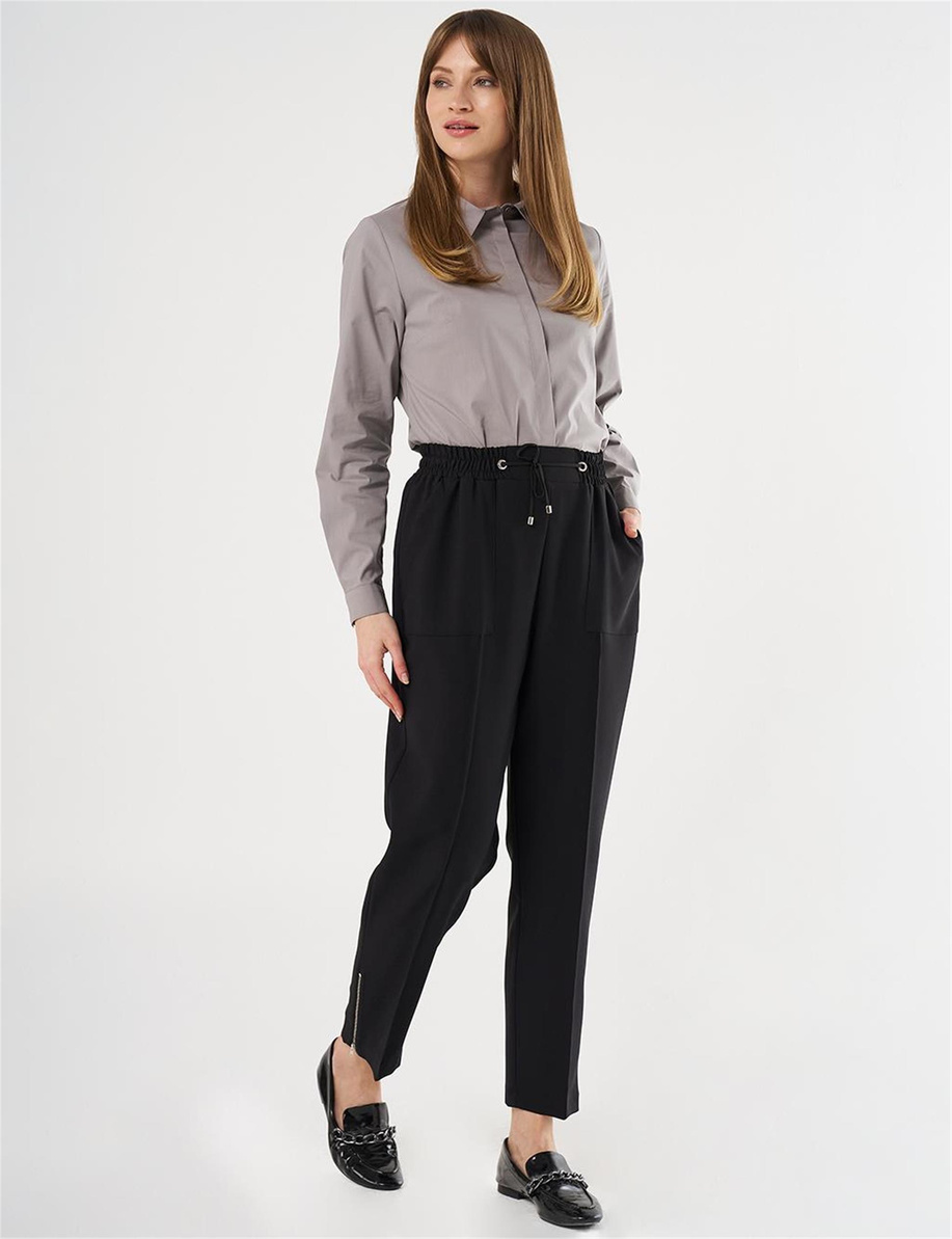 Geniş Cepli Çimalı Pantolon Siyah