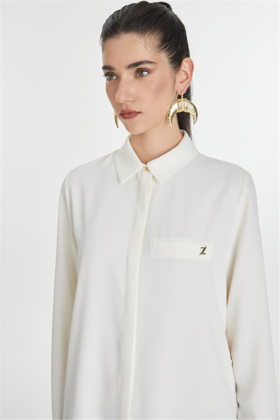 Gizli Düğme Detaylı Ekru Tunik