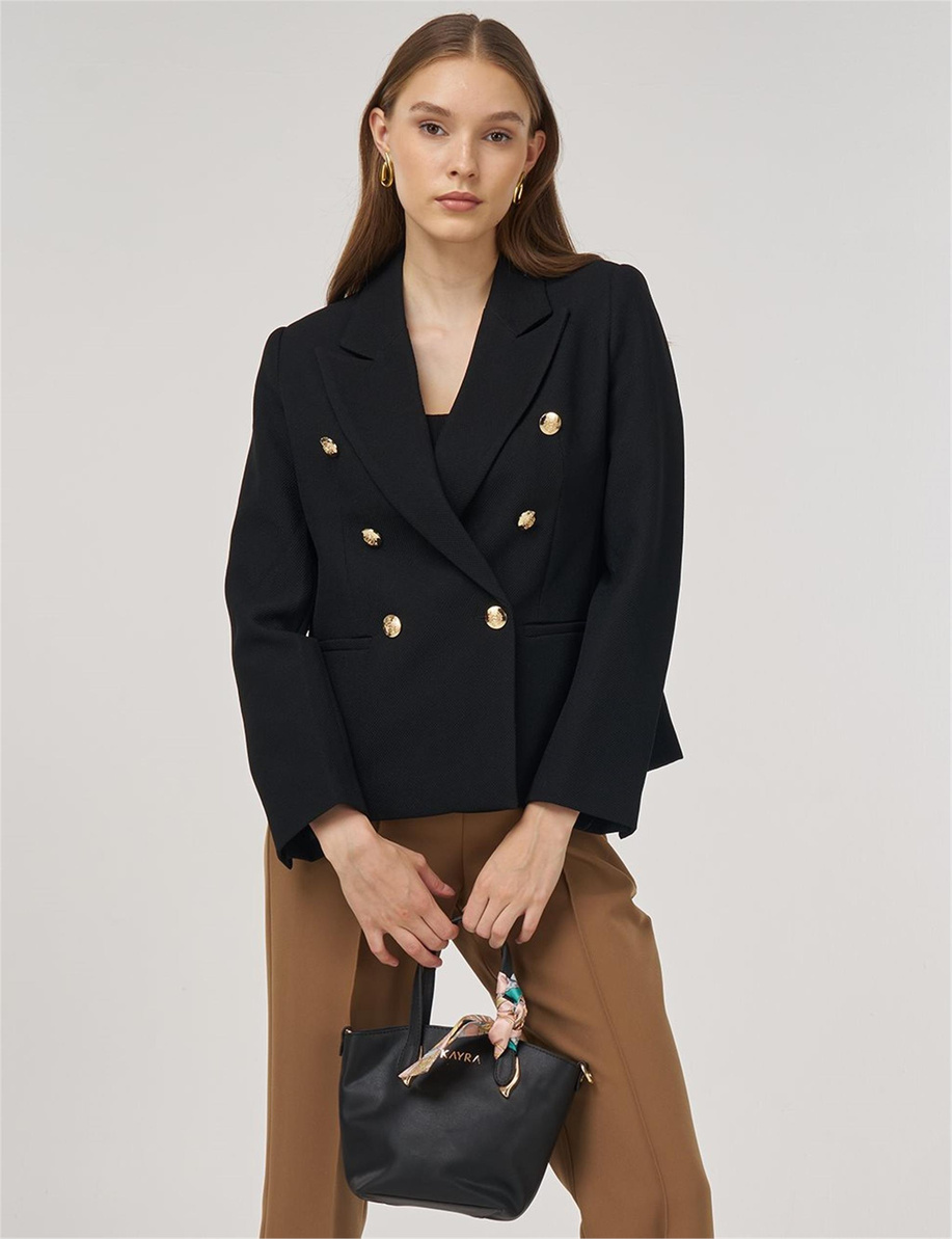 Gold Düğmeli Blazer Ceket Siyah