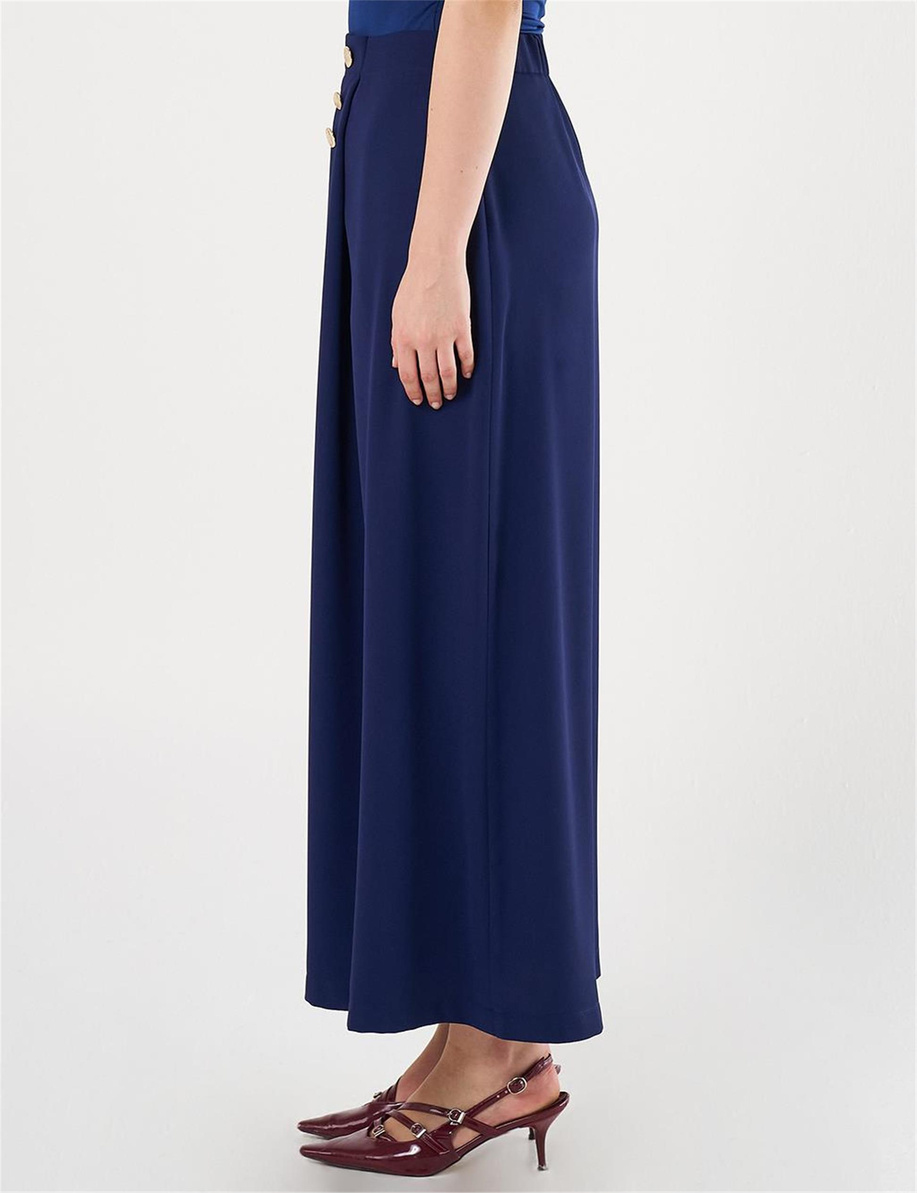 Gold Düğmeli Yüksek Bel Etek Lacivert