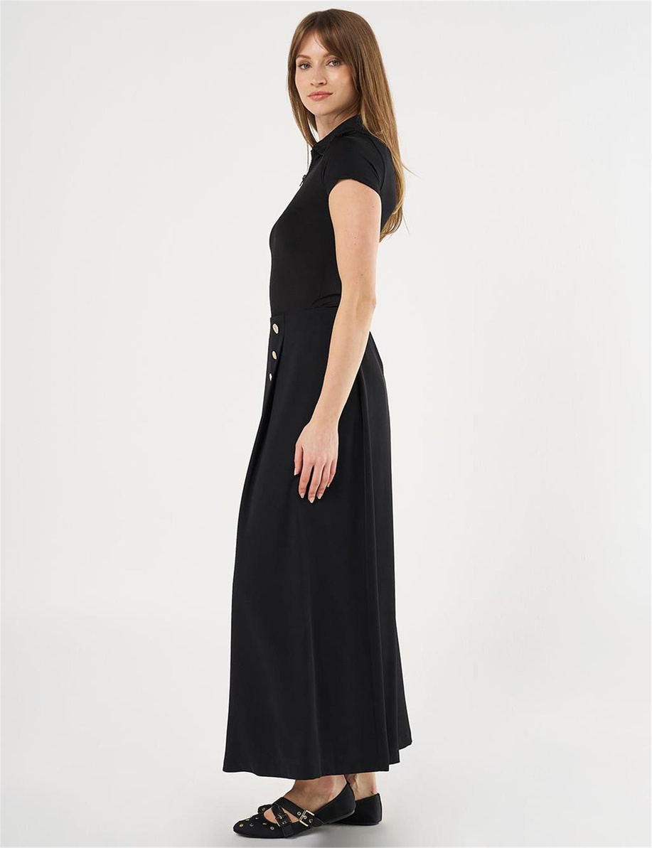 Gold Düğmeli Yüksek Bel Etek Siyah