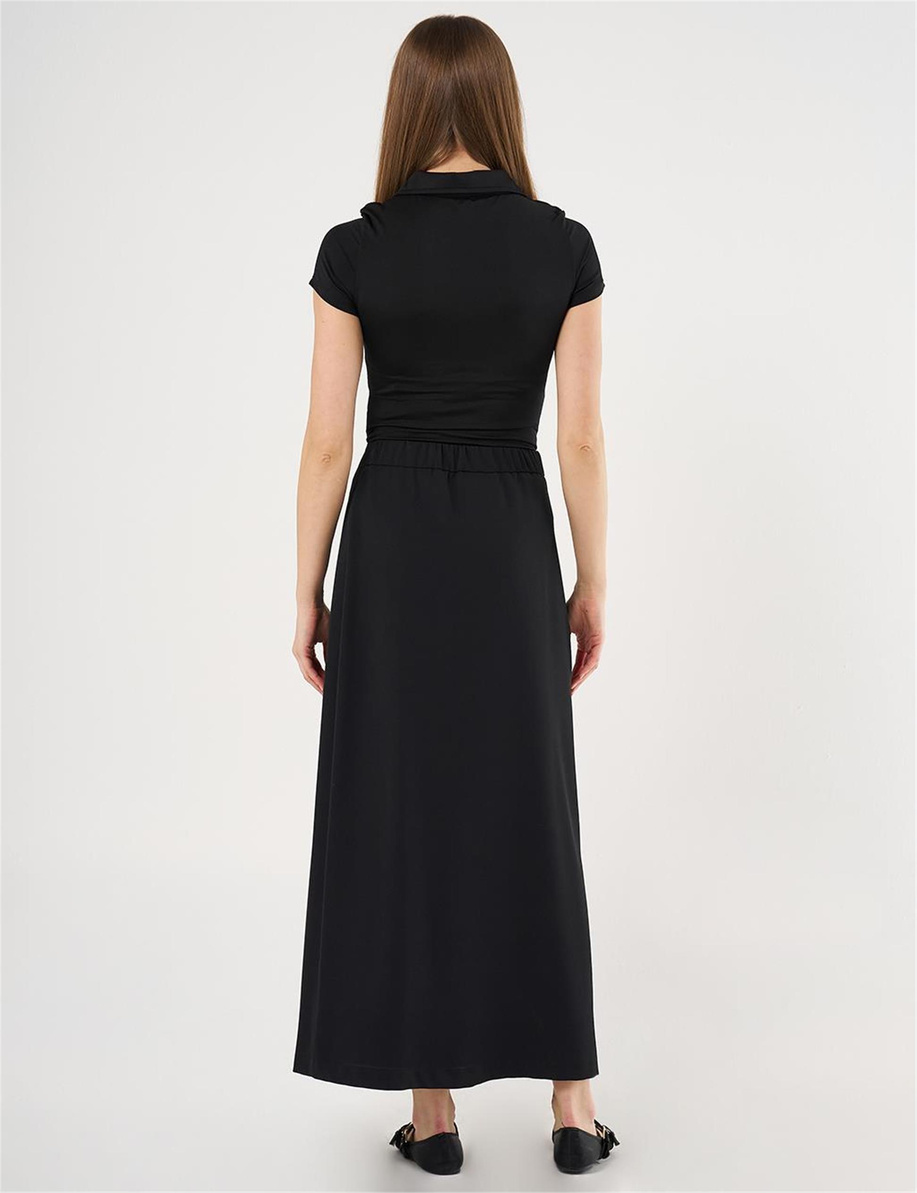 Gold Düğmeli Yüksek Bel Etek Siyah