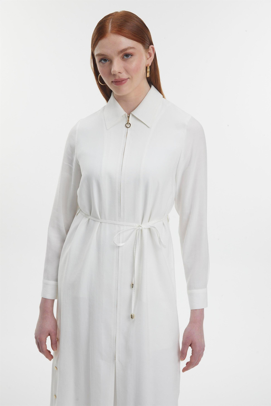 Gömlek Yaka Fermuarlı Giy-Çık Ekru - 25YZ0285