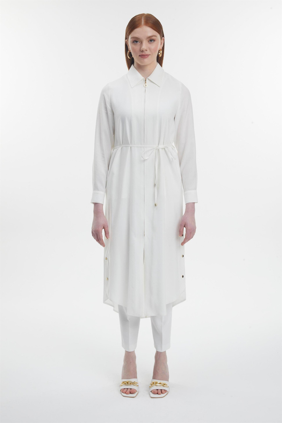 Gömlek Yaka Fermuarlı Giy-Çık Ekru - 25YZ0285