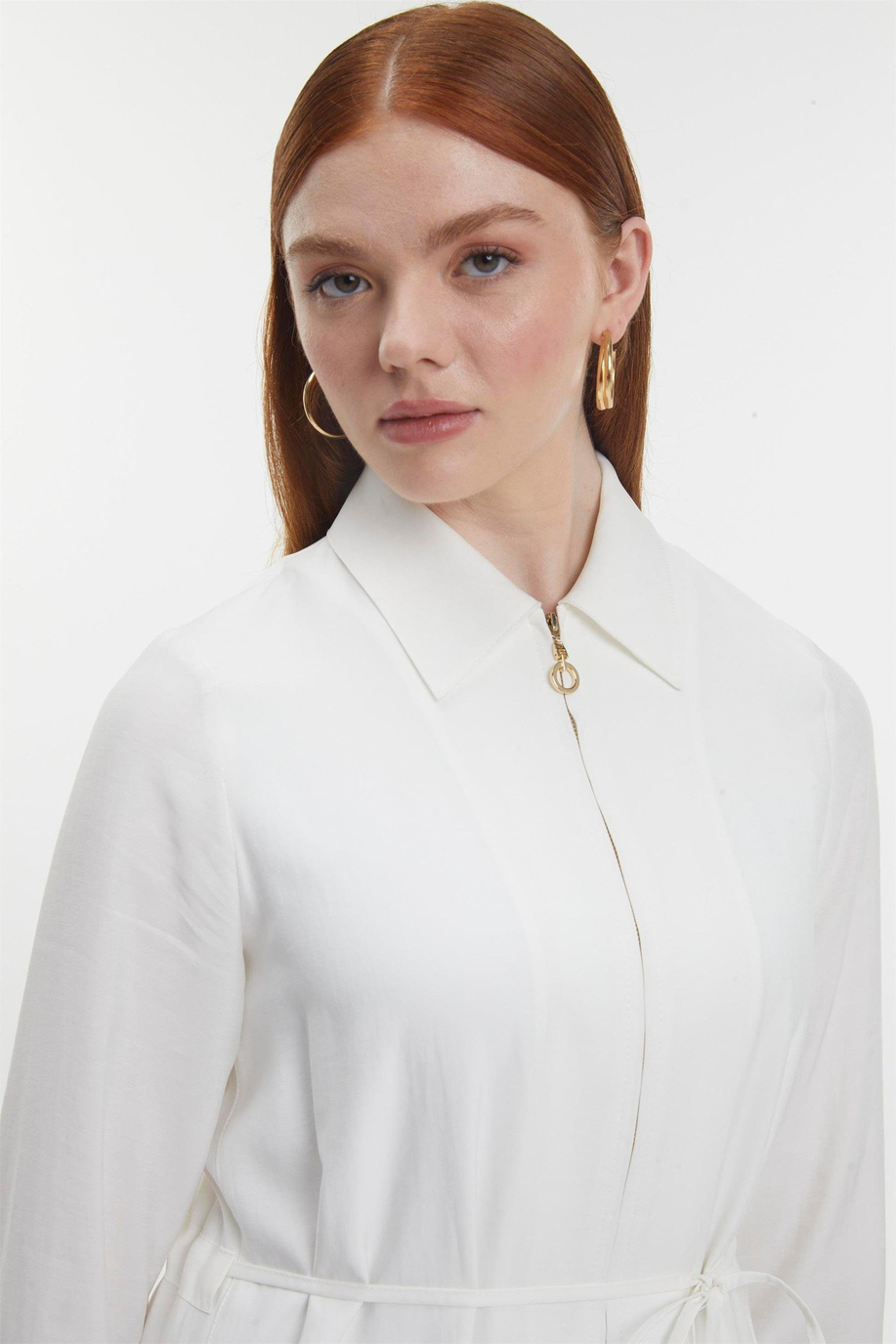 Gömlek Yaka Fermuarlı Giy-Çık Ekru - 25YZ0285