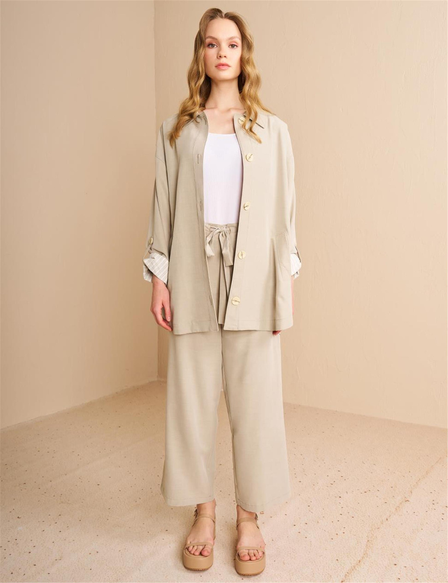 Gömlek Yaka Modal İkili Takım Küf Yeşili - KA-B25-16045