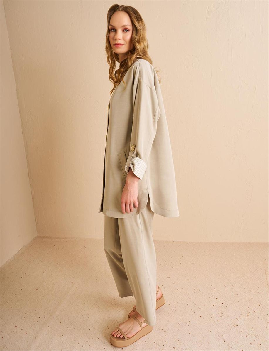 Gömlek Yaka Modal İkili Takım Küf Yeşili - KA-B25-16045