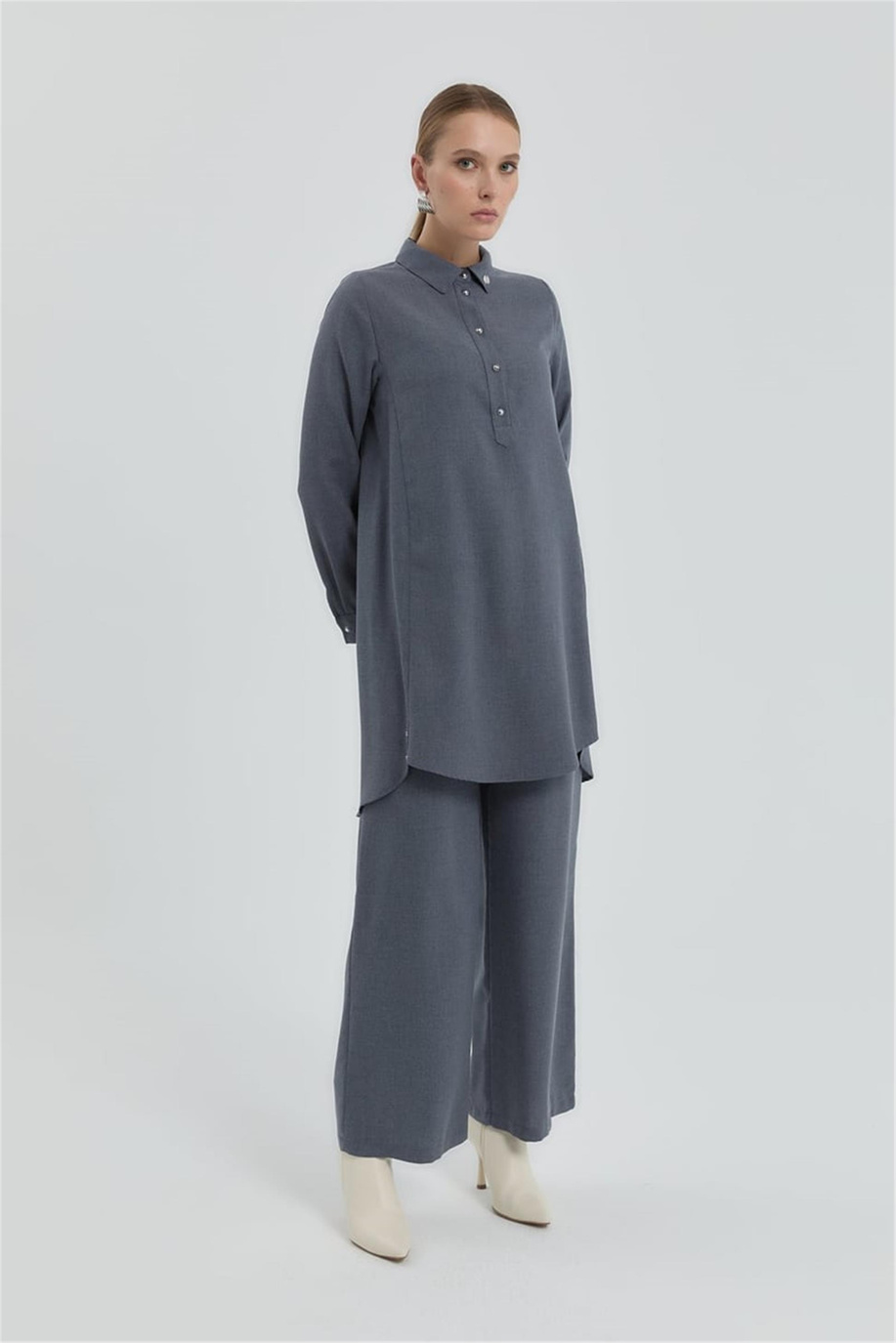 Gömlek Yaka Tunik Gri