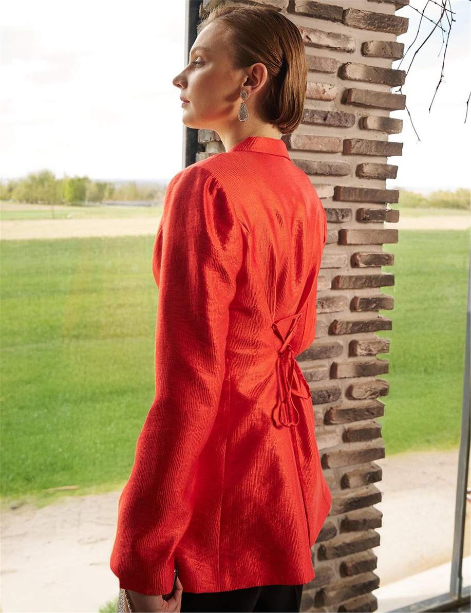 Gül Motifli Şık Blazer Ceket Kırmızı