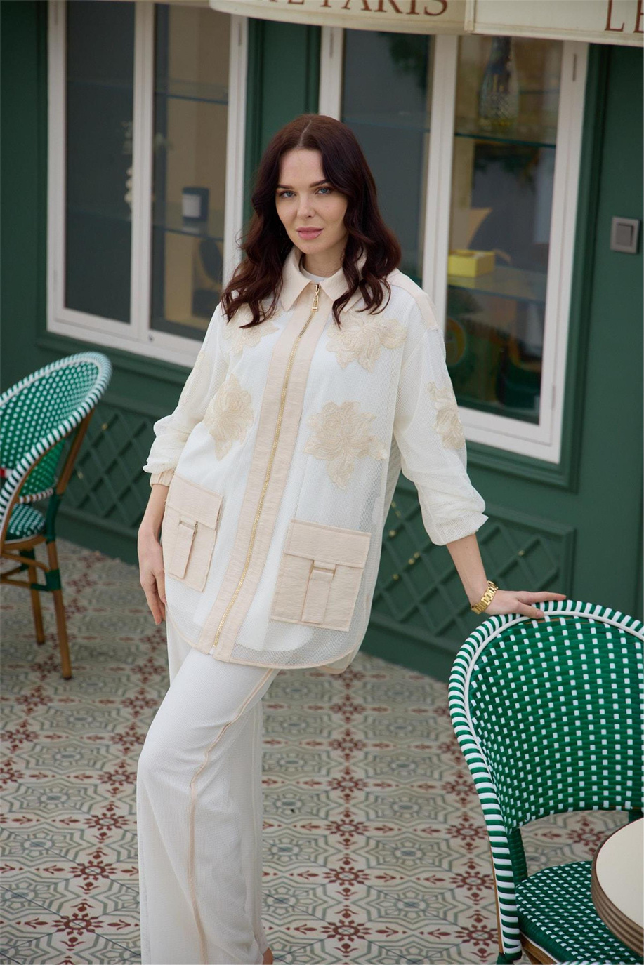 Güpürlü Fileli Cupra Üçlü Vanilya Takım