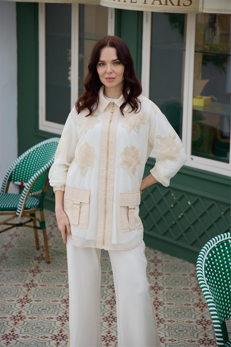 Güpürlü Fileli Cupra Üçlü Vanilya Takım