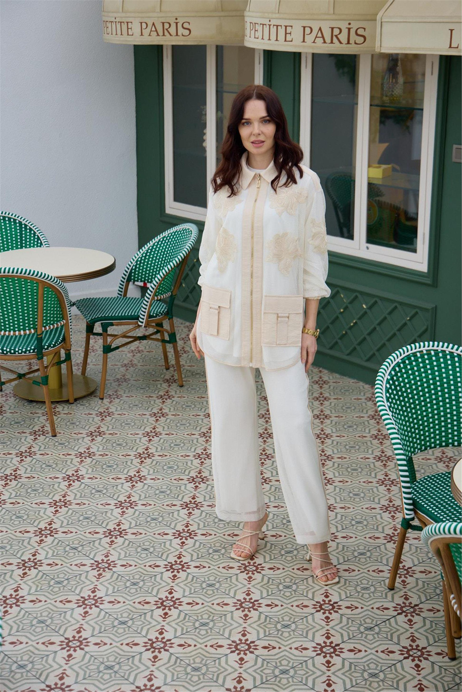 Güpürlü Fileli Cupra Üçlü Vanilya Takım