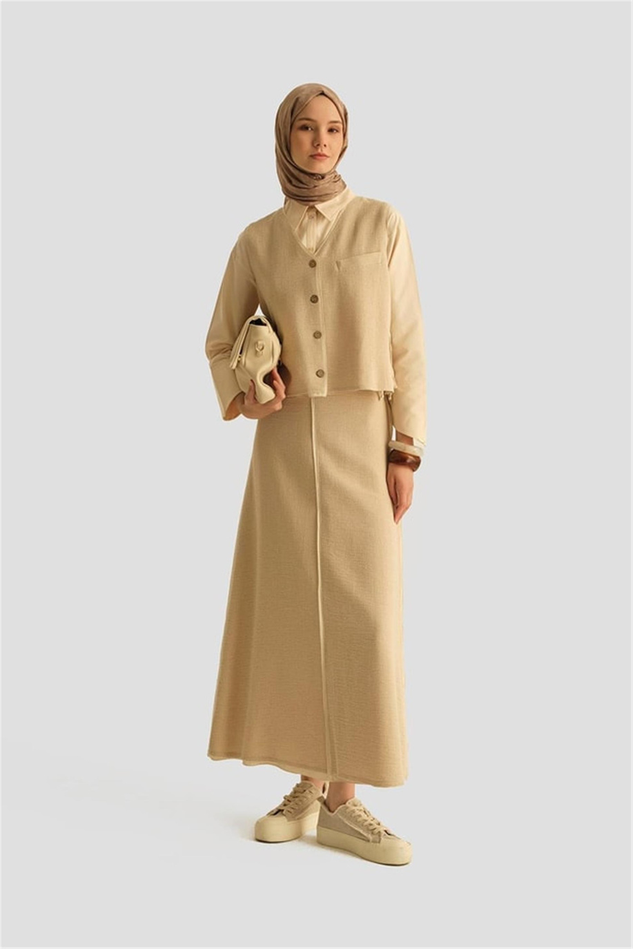 Hasır Dokulu Yelekli Takım Aytaşı - 25Y6028