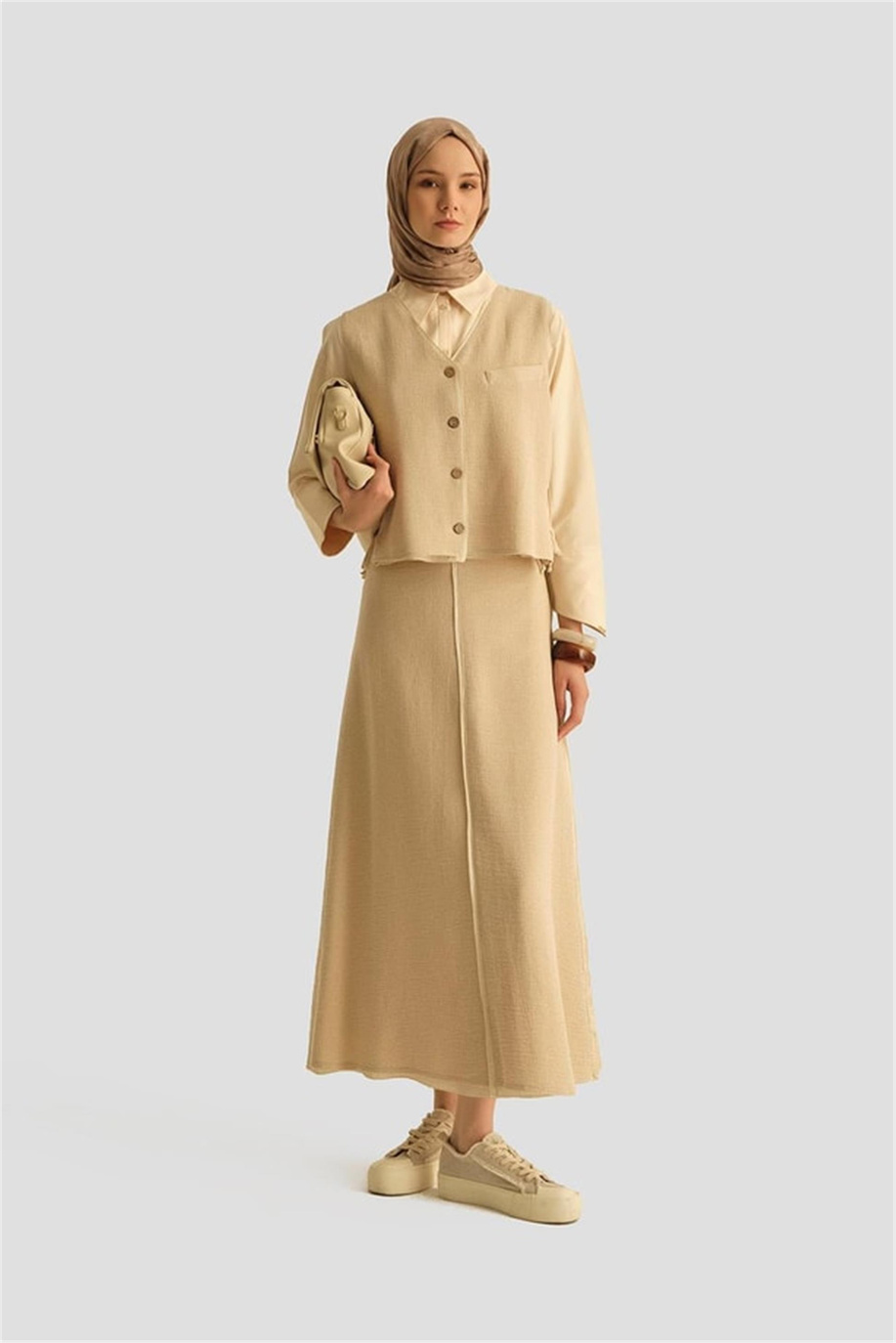 Hasır Dokulu Yelekli Takım Aytaşı - 25Y6028