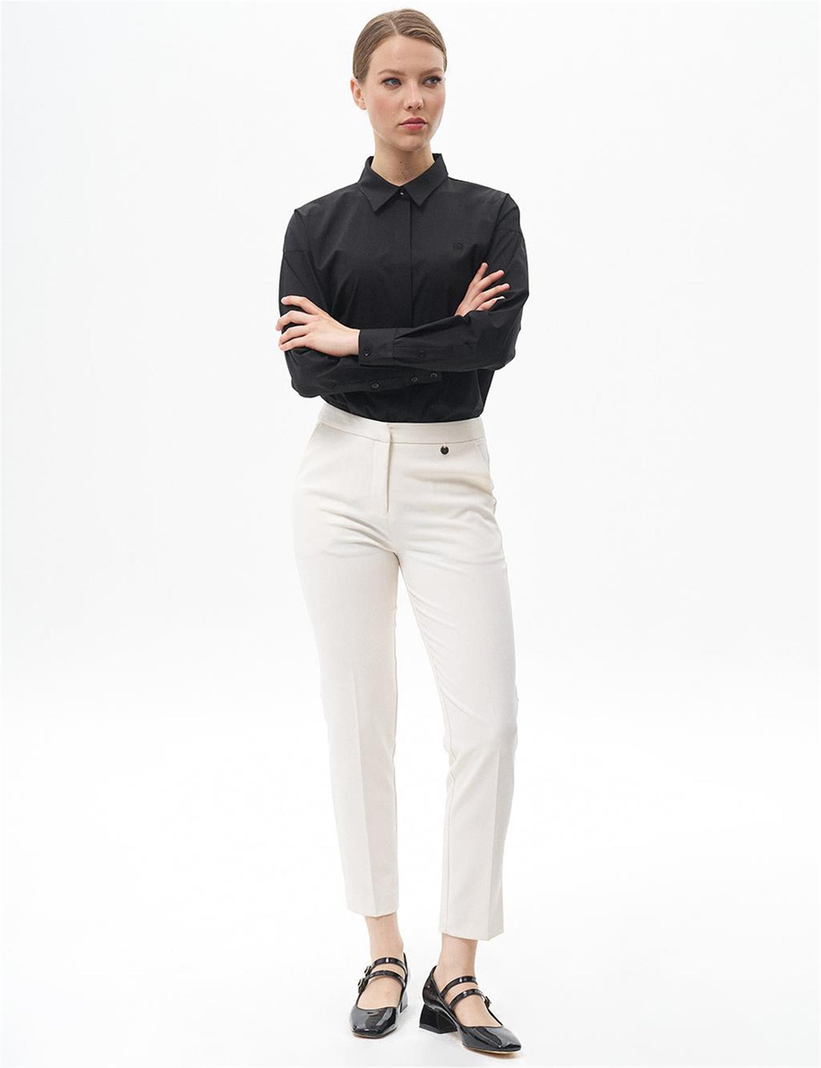 Havuç Kesim Basic Pantolon Ekru