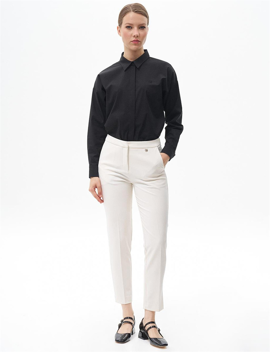 Havuç Kesim Basic Pantolon Ekru