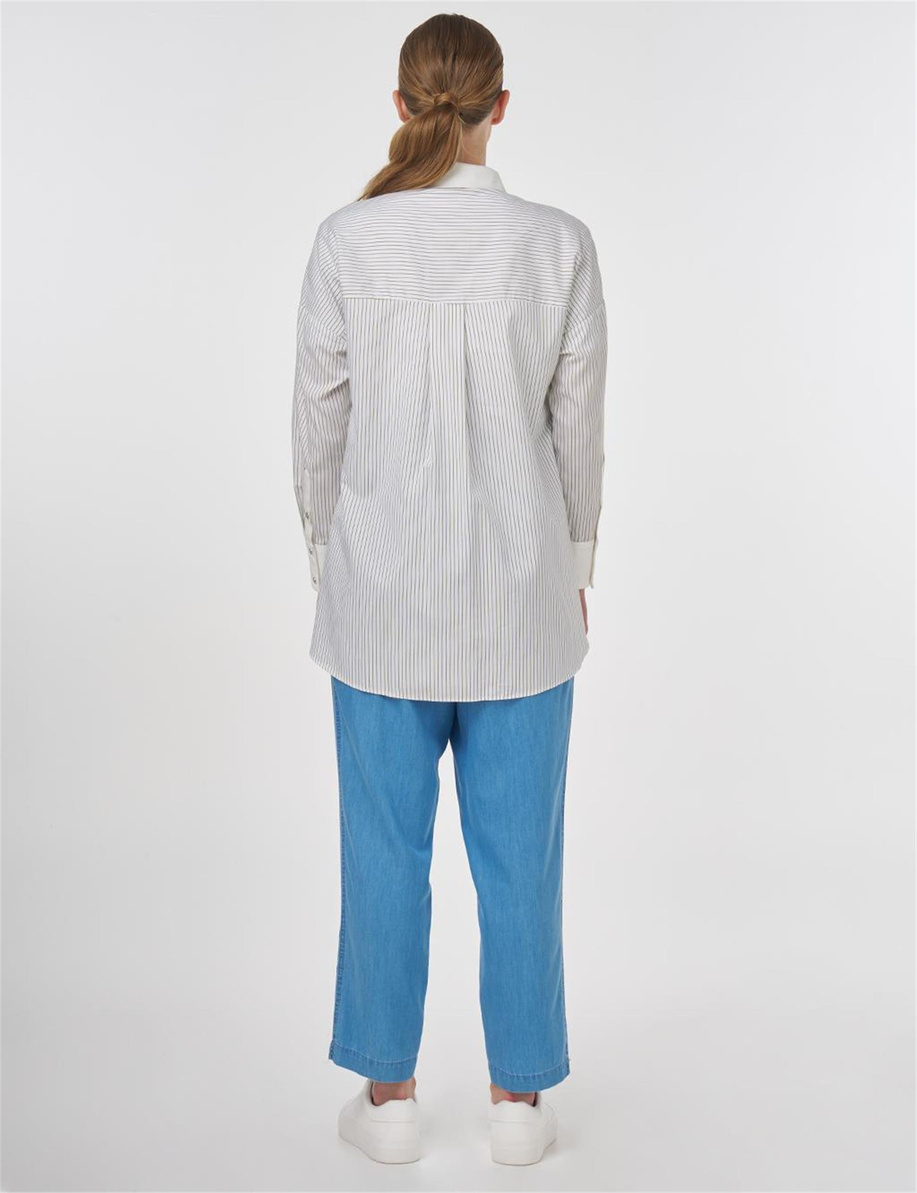 Hotfix Baskılı Çizgi Desen Tunik Haki