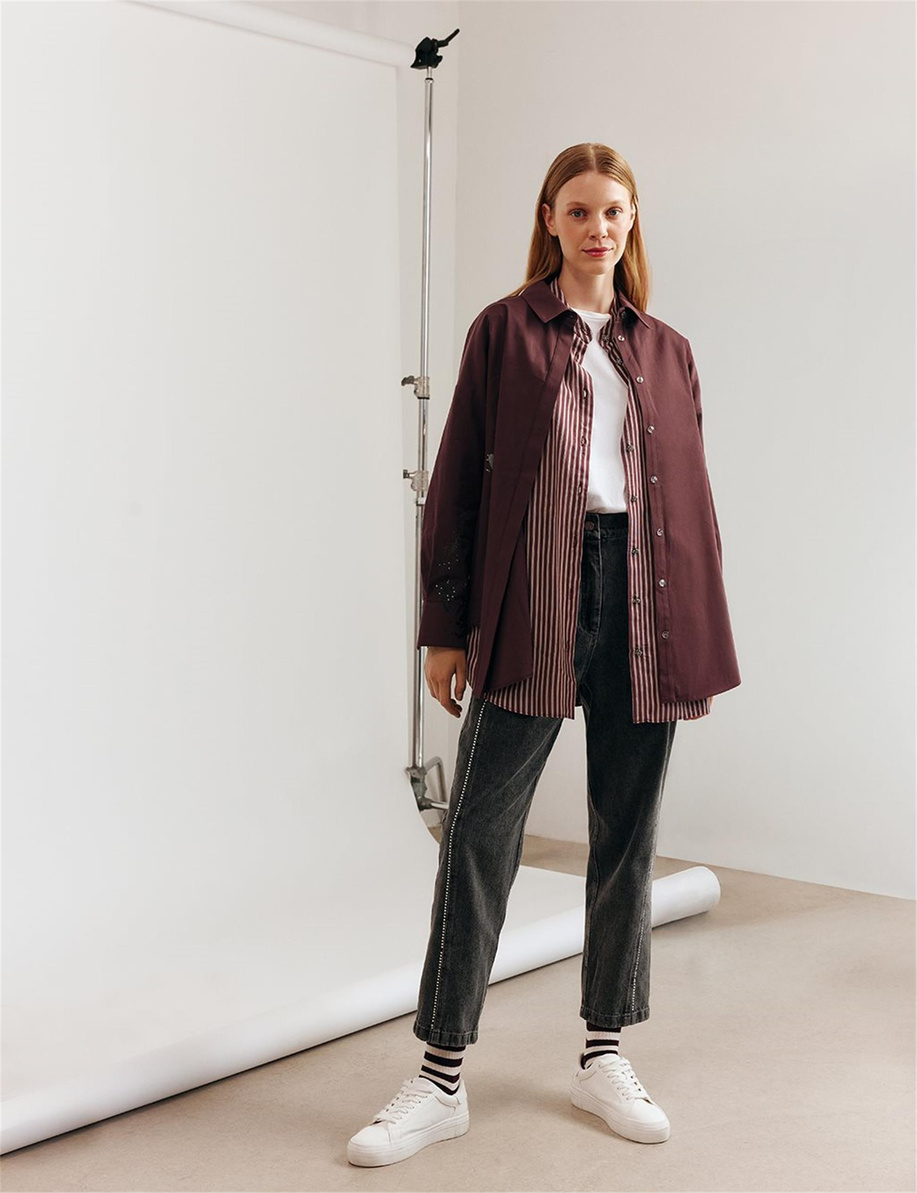 Hotfix Baskılı Denim Pantolon Siyah